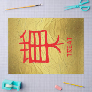 Mousseline Kanji Treat rouge or veine papier tissu