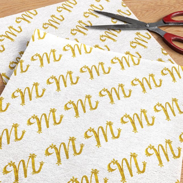 Mousseline Lettre d'or M Monogramme Papier Tissu (White & gold letter M tissue paper perfect for your Mom or anyone who has a name that begins with M)