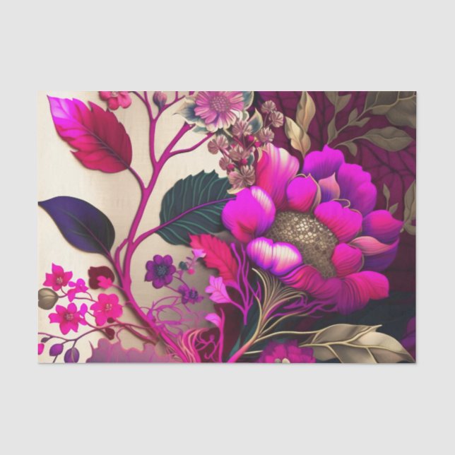 Mousseline MAGENTA WILD papier découpage à fleurs roses (Recto)