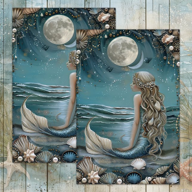 MOUSSELINE MERMAID BY MOONLIGHT DECOUPAPAGE TISSUE PAPIER (MERMAID BY MOONLIGHT DECOUPAGE TISSUE PAPER)