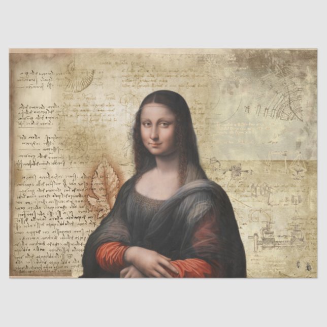 Mousseline Mona Lisa avec da Vinci Notes Papier Tissu (Recto)