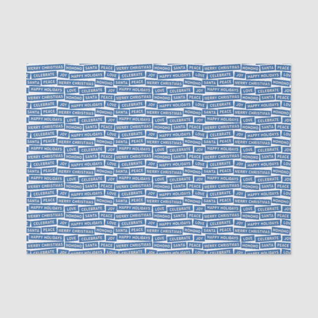 Mousseline Mots de Noël Papier de tissus bleu et blanc (Recto)