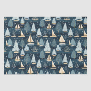 Mousseline Nautical Coastal Noël Voilier Tissu Papier