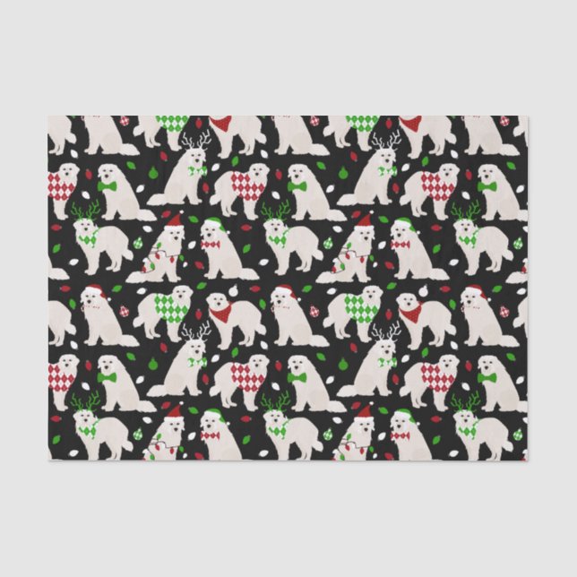 Mousseline Noël Chiens des Pyrénées Chiens Tissus Papier (Recto)