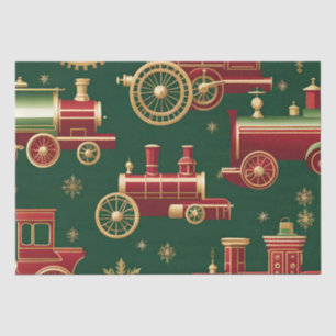 Mousseline noël steampunk locomotive papier tissu