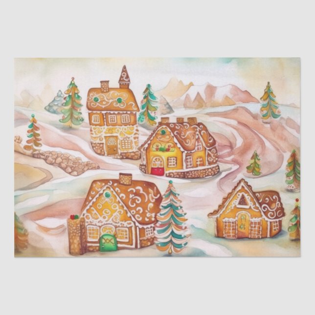 Mousseline Pain d'épices Maisons de montagne Papier Tissu de  (Recto)