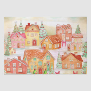 Mousseline Pain d'épices Village Noël Papier de tissus