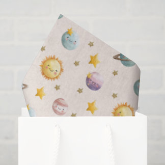 Mousseline Papier Cadeau Espace Mignon avec Planètes et Étoil