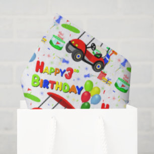 Mousseline Papier cadeau garçon motif voiture de golf rouge 3