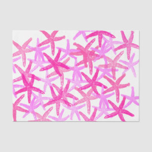 Mousseline Papier cadeau Tissu Nautique étoile rose blanc