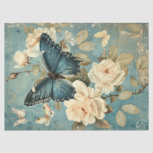 Mousseline Papier chic Shabby bleu marine et papier rose