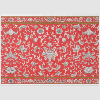 Mousseline Papier de découpage à fleurs rouge, gris et blanc