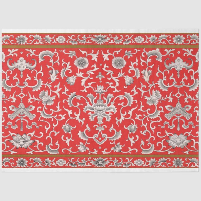 Mousseline Papier de découpage à fleurs rouge, gris et blanc (Recto)