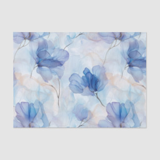 Mousseline Papier de découpage bleu floral translucide