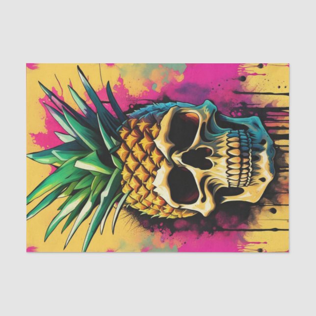 Mousseline Papier de découpage de néon à crâne d'ananas tropi (Recto)