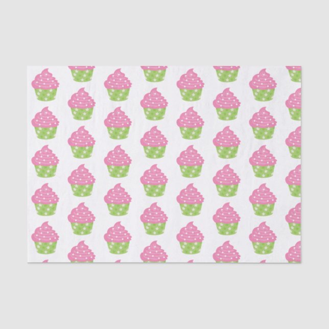 Mousseline Papier de papier de coton rose et vert Cupcake (Recto)
