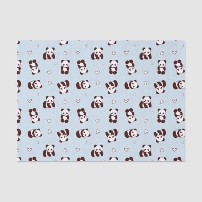 Mousseline Papier de papier de fond bleu Panda Heart (Recto)