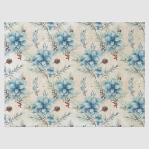 Mousseline Papier de papier de tissus bleu Fleurs de Noël