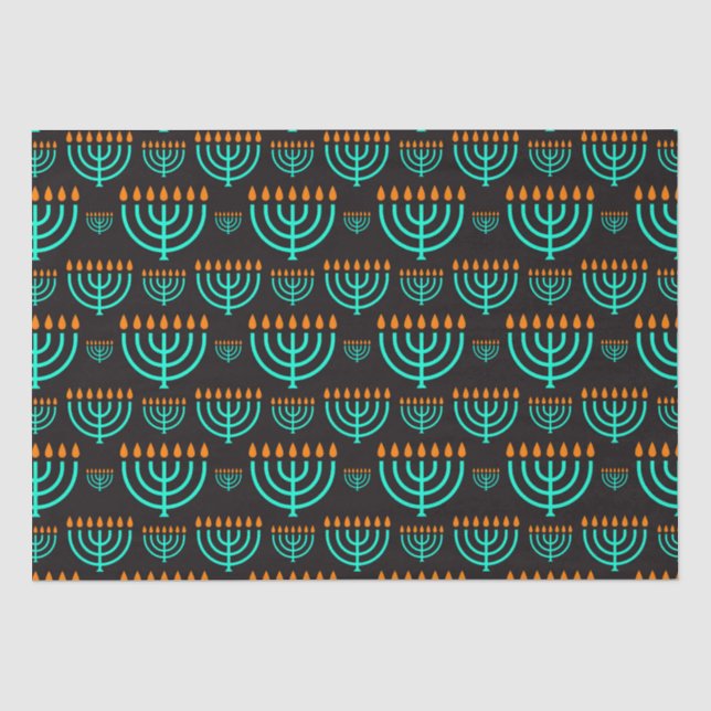 Mousseline Papier de papier tissu bleu Hanoukka Menorah (Recto)