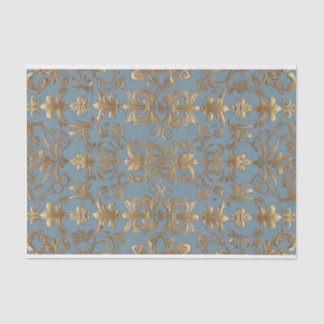 Mousseline Papier de papier tissu Pale Blue and Gold Damask