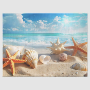 Mousseline Papier de soie/motif de plage et coquillages