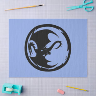 Mousseline Papier de tissu bleu Dragon noir grand