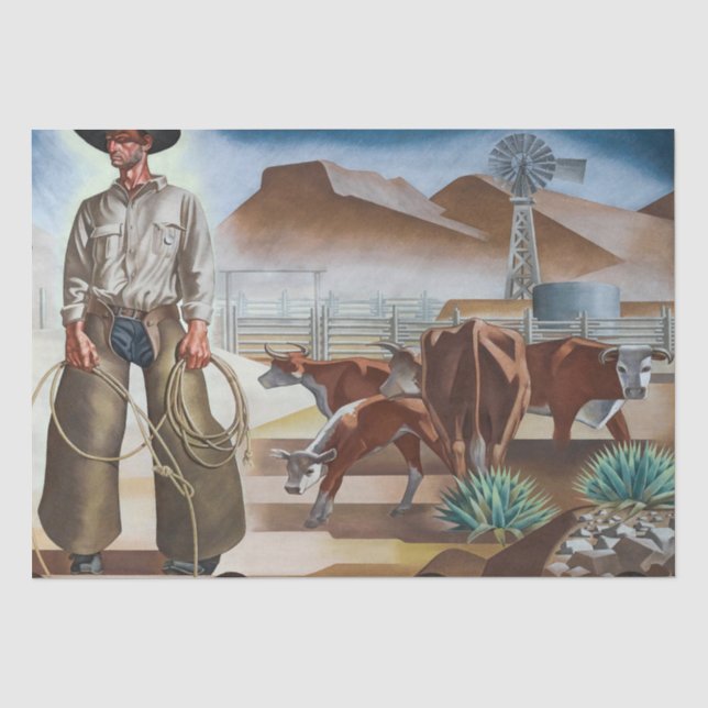 Mousseline Papier de tissu de bétail à rabot cowboy (Recto)