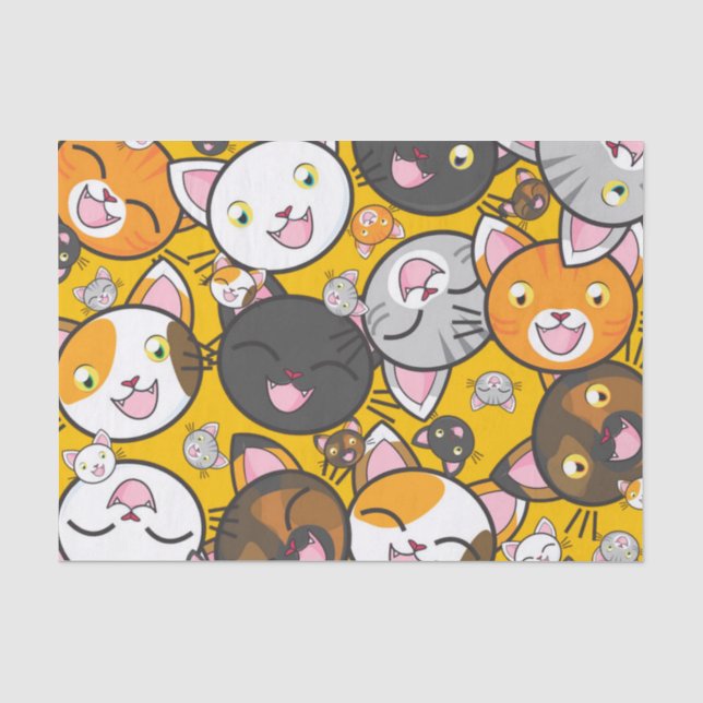 Mousseline papier de tissu de chats heureux (Recto)