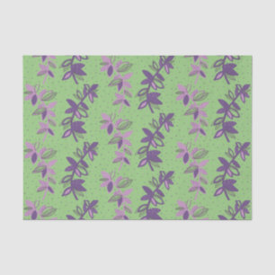 Mousseline Papier de tissu vert et pourpre de fleurs colorées