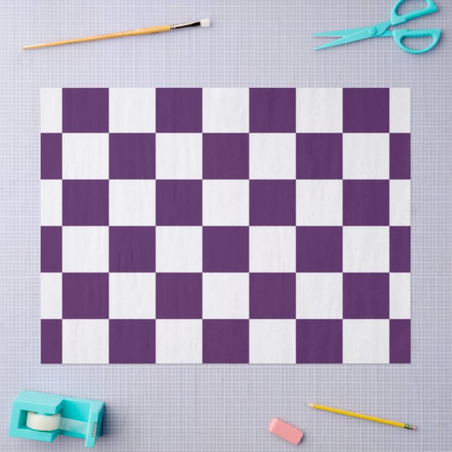 Mousseline Papier de tissus À damiers violet et blanc (Artisanat)