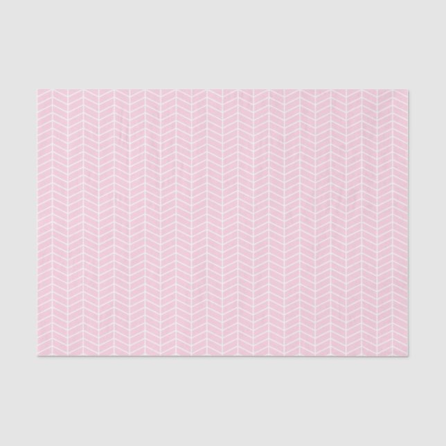 Mousseline Papier de tissus Chevron - Blanc sur rose clair (Recto)
