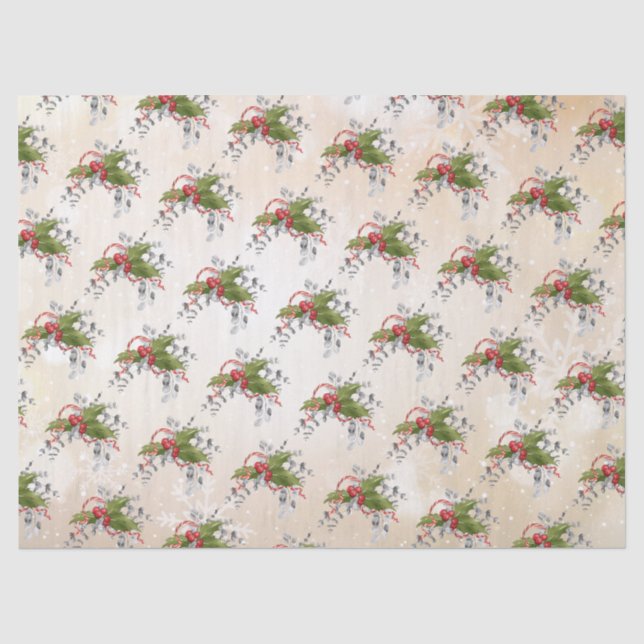 Mousseline Papier de tissus de Noël Holly Branch (Recto)