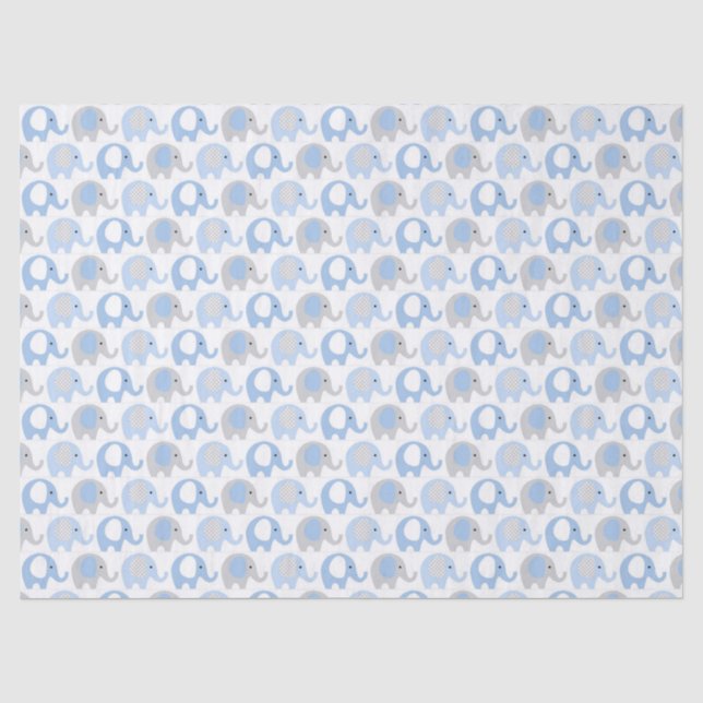 Mousseline Papier de tissus - Eléphants bleus et gris (Recto)