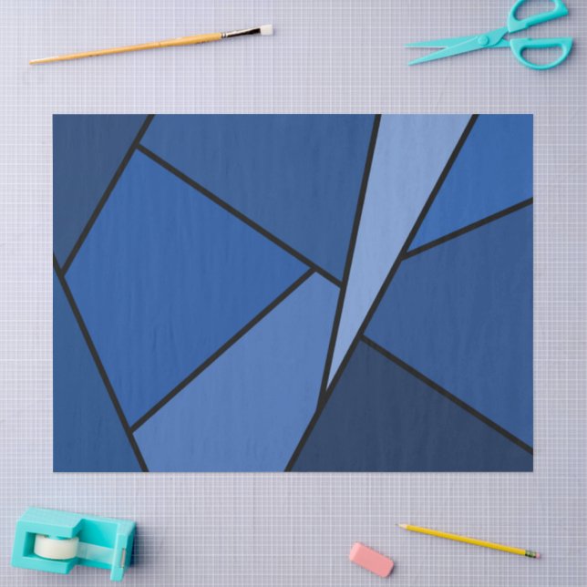 Mousseline Papier de tissus en polygones bleus Abstraits (Artisanat)