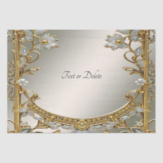Mousseline Papier de tissus fleuri blanc orné d'or