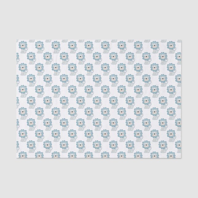 Mousseline Papier de tissus Lions Bleu Bébé (Recto)