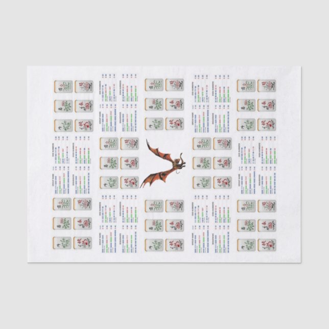 Mousseline Papier de tissus Mahjong Dragon (Recto)