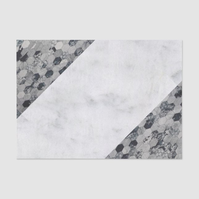 Mousseline Papier de tissus Marbre blanc gris noir (Recto)