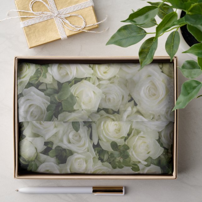 Mousseline Papier de tissus Roses blanches (Cadeau)