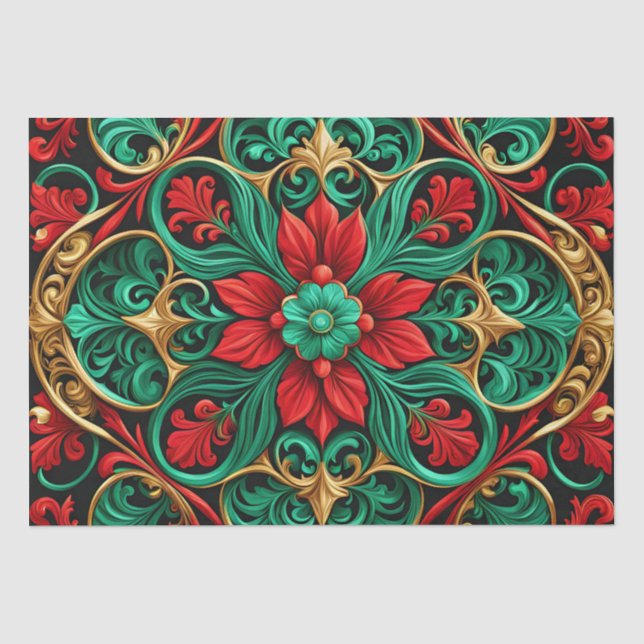Mousseline Papier de tissus rouge vert de vacances décoratif (Recto)