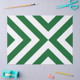 Mousseline Papier de tissus vert et blanc Chevrons