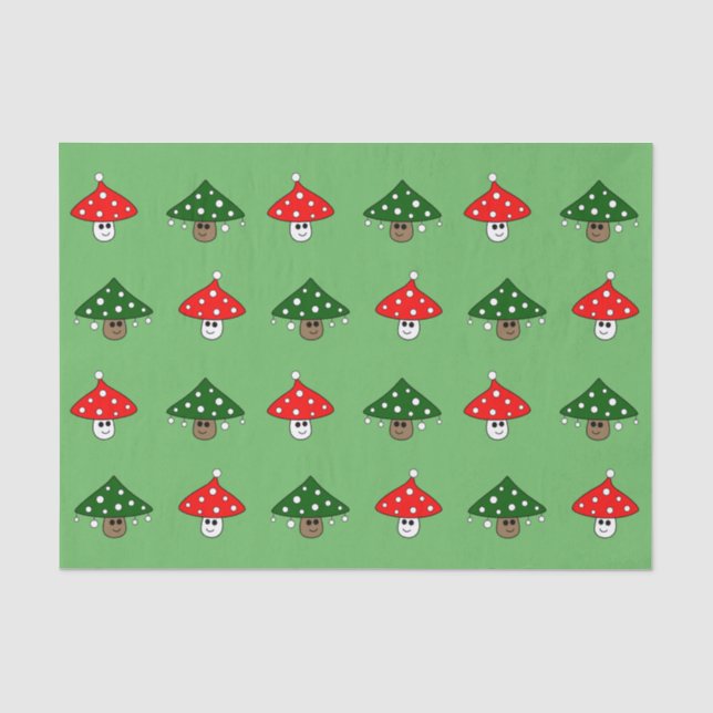 Mousseline Papier de tissus vert Festif Champignons (Recto)
