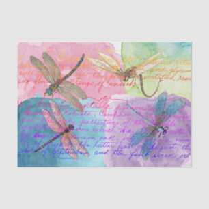 Mousseline Papier Décoratif Libellules Aquarelle Vintage