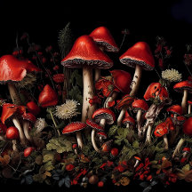 Papier découpage de forêt de champignons rouges