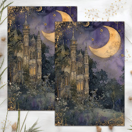 MOUSSELINE PAPIER DECOUPAGE EN TISSU LUNE ET CHÂTEAU
