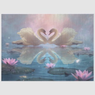Mousseline Papier decoupage Enchanted Swan Lake Romance en pa
