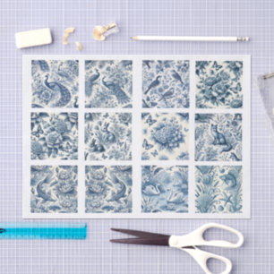 Mousseline Papier découpage individuel bleu inspiré de la chi