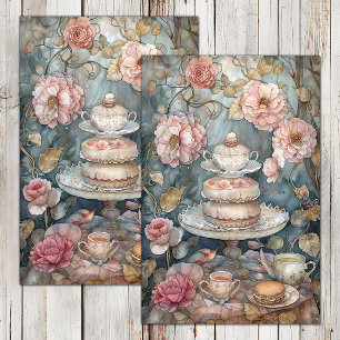 MOUSSELINE PAPIER DECOUPAGE POUR THÉ DANS LE JARDIN DE ROSES