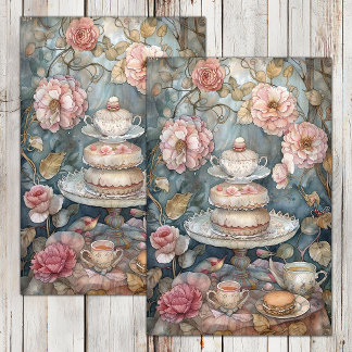 MOUSSELINE PAPIER DECOUPAGE POUR THÉ DANS LE JARDIN DE ROSES
