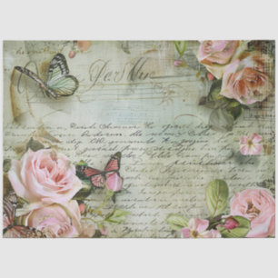 Mousseline Papier découpage vintage rose papillon rose blush